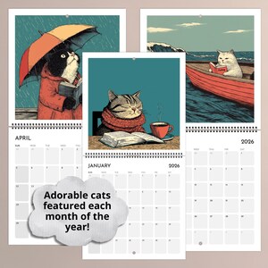 Cats Chillin' with Books 2026 Wall Calendar, Funny Cat Calendar Gift for Book Lovers, Monthly Calendar for Readers - EU & UK Version image 3