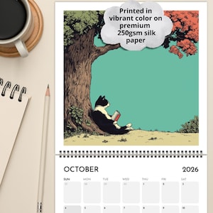 Cats Chillin' with Books 2026 Wall Calendar, Funny Cat Calendar Gift for Book Lovers, Monthly Calendar for Readers - EU & UK Version image 2