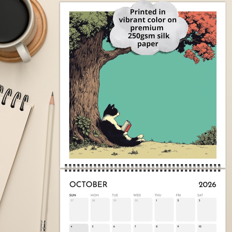 Cats Chillin' with Books 2026 Wall Calendar, Funny Cat Calendar Gift for Book Lovers, Monthly Calendar for Readers - EU & UK Version image 2