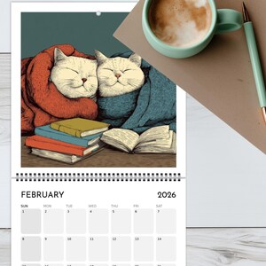 Cats Chillin' with Books 2026 Wall Calendar, Funny Cat Calendar Gift for Book Lovers, Monthly Calendar for Readers - EU & UK Version image 4