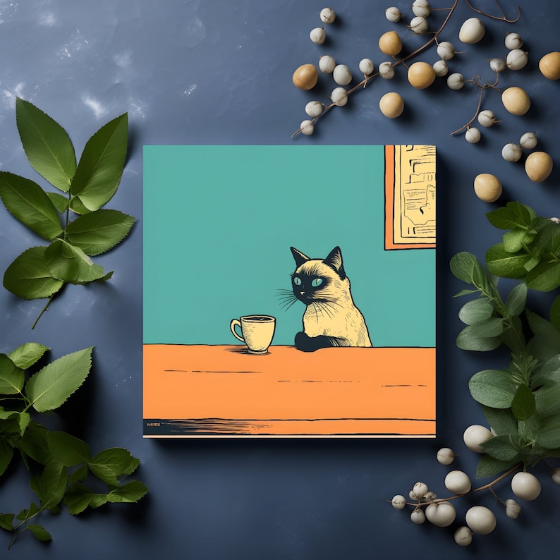 Retro Cat Coffee Company Mug, Samese Cat Tea Mug, Cat Coffee Company