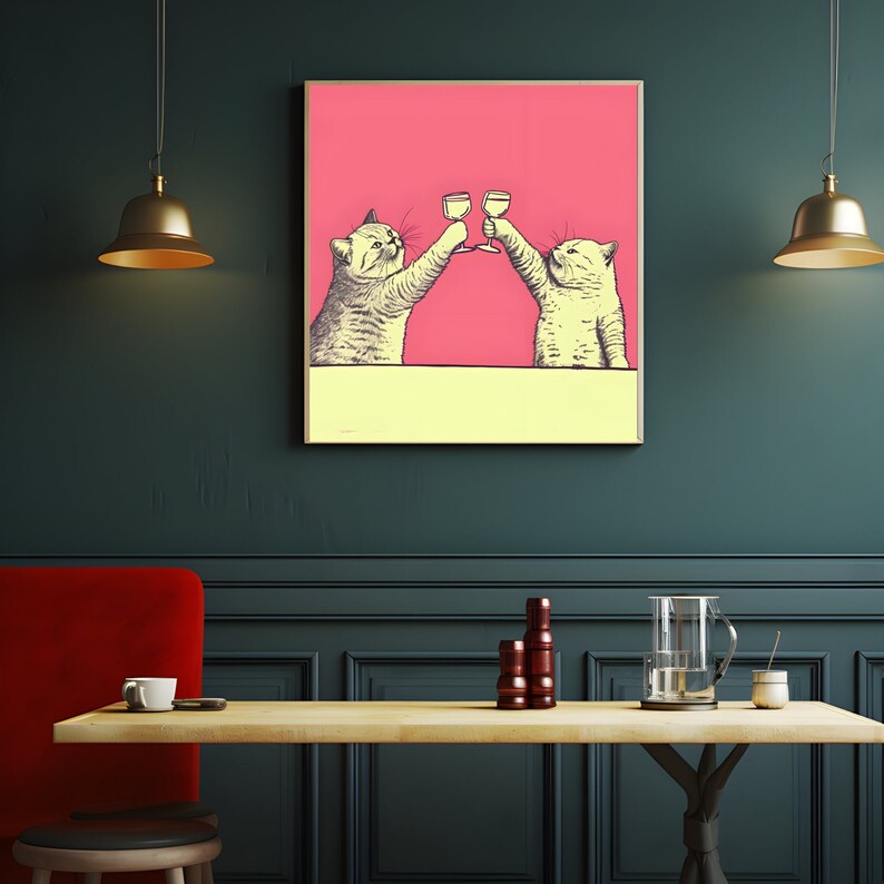 Funny Quirky Cat Bar Art Kitchen Decor Poster Housewarming Gift for Cat