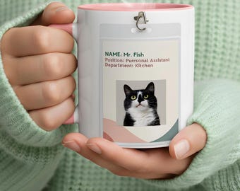 Custom Cat Photo Mug – Funny Office ID Badge, Personalized Gift