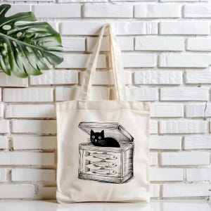 Sardines Cat Tote Bag, Retro Funny Shopping Bag, Eco-Friendly Reusable Cotton Tote, Quirky Premium Totebag, Gift for Cat Lovers and Besties