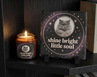 Personalized Pet Memorial Gift | Celestial Photo Slate Candle Set | In Memory of Pet