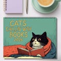 Cat Wall Calendar 2026, Cats Chillin' with Books, Funny Cat Calendar, Book Lover Gift, Quirky Home Decor, Cute Cat Art, Bookish Gift