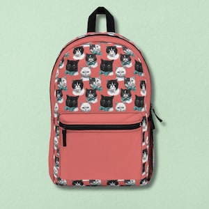 Cute Cat Backpack with Bow Ties, Perfect for School, Work, Travel, Pet Lovers, Cute Accessories, Gift for Cat Lovers