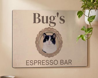 Custom Cat Photo Metal Sign, Personalized Pet Portrait, Retro Coffee Bar Wall Decor