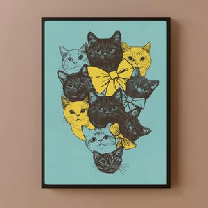 Poster retrò con gatti civettuoli, Cool Cat Art - Decorazione da parete originale e regalo per gli amanti dei gatti, stampa collage unica