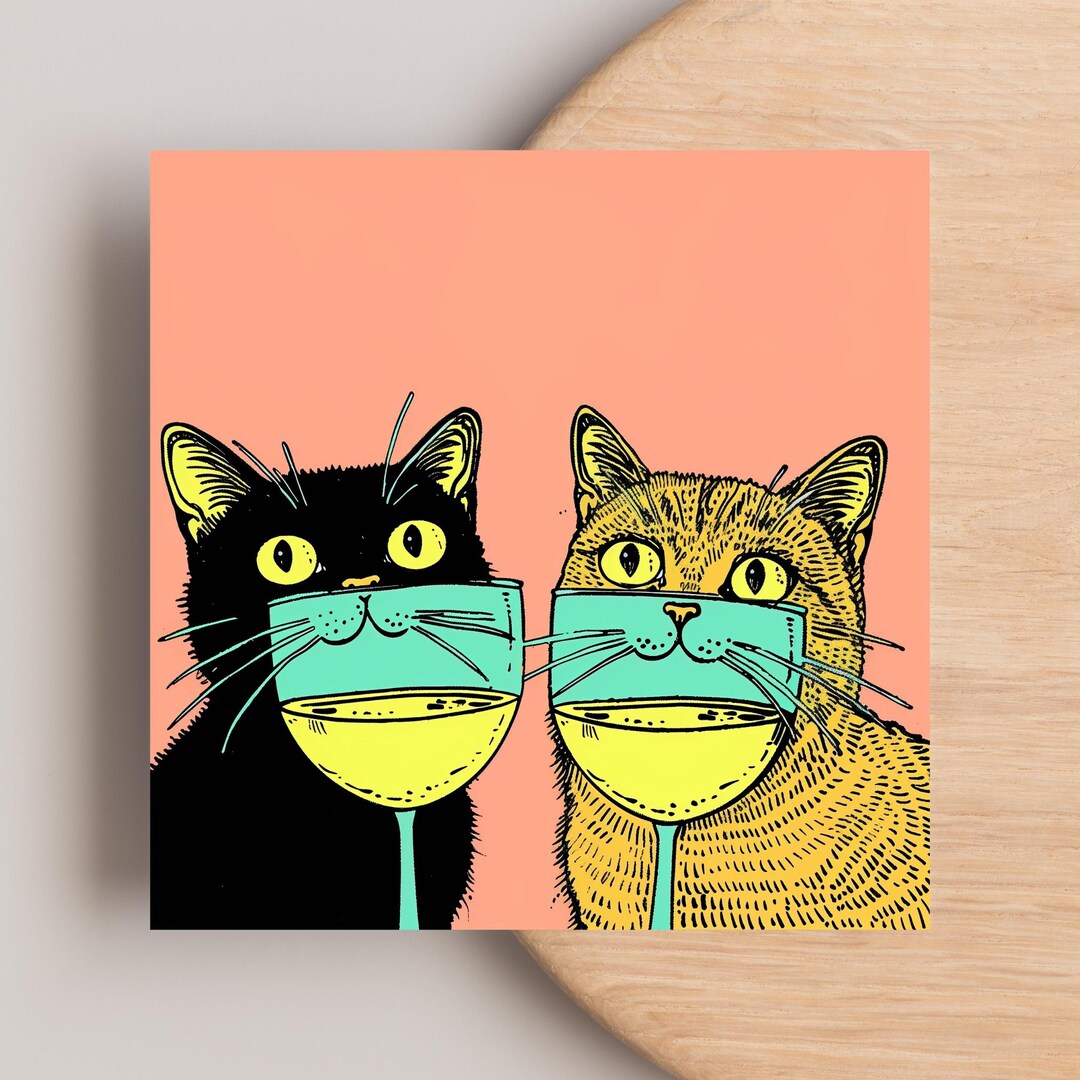 Funny Cat Drinking Wine Wall Art Print – Whimsical Cat Lover Decor for ...