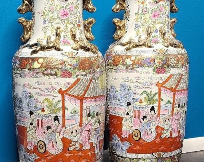 Featured listing image: 2 RARE Rose Famille Medallion Large Vases