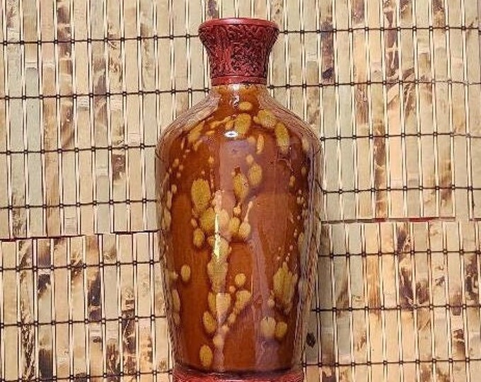 Featured listing image: RARE!! Handmade Vintage Chinese Cinnabar and Glazed Ceramic Vase