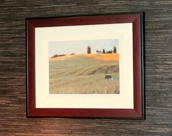 Xiaogang Zhu, "Sunset Glow Over Rolling Hill" Original Watercolor Painting