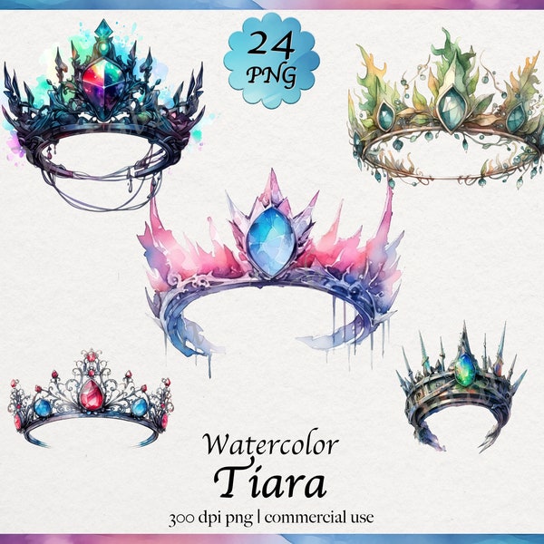 24 Watercolor Tiara Clipart, regal, royal, crown, coronet, corona, diadem, high resolution, PNG graphics digital download, commercial use