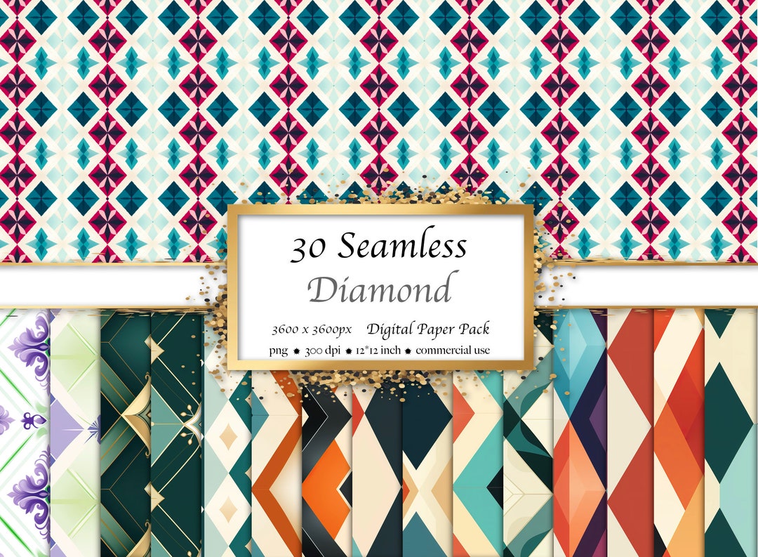 30 Seamless Diamond Pattern Digital Paper Pack, Seamless Pattern ...