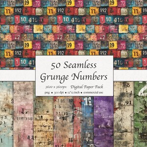 Modello da 50 numeri invecchiati grunge senza soluzione di continuità, pacchetto di carta digitale, texture, astratto, arcobaleno, download istantaneo per uso commerciale
