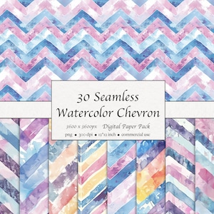 30 Patrón Chevron de acuarela sin costuras, Paquete de papel digital, Pastel, Acuarela, Zigzag, descarga instantánea para uso comercial