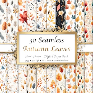 30 motif aquarelle sans couture de feuilles d'automne, paquet de papier numérique, sans couture, automne, bohème, feuillage, automne, téléchargement immédiat pour un usage commercial
