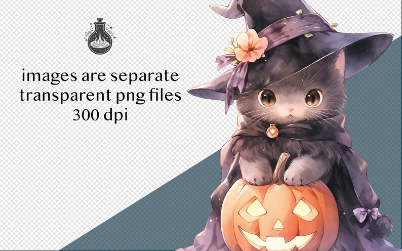 Watercolor Black Cat Halloween Clipart Bundle of 20, Witch Cat, Witch ...