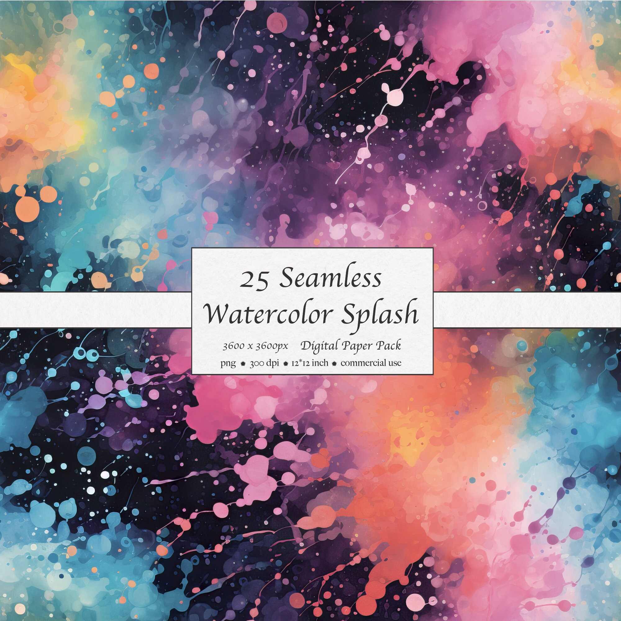 25 Seamless Watercolor Splash Pattern, Digital Paper Pack, Dark ...