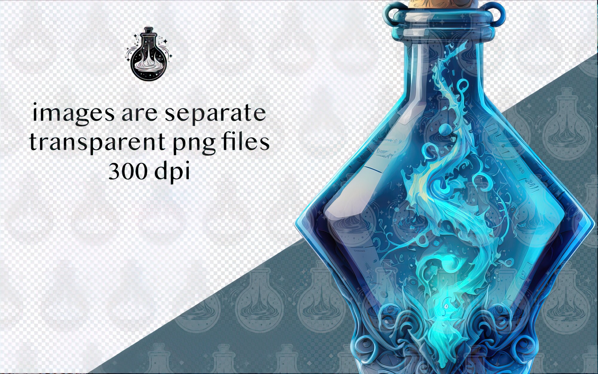 12 Fantasy Mana Potion Clipart, Blue, Icy, Mana, Vibrant, Magic