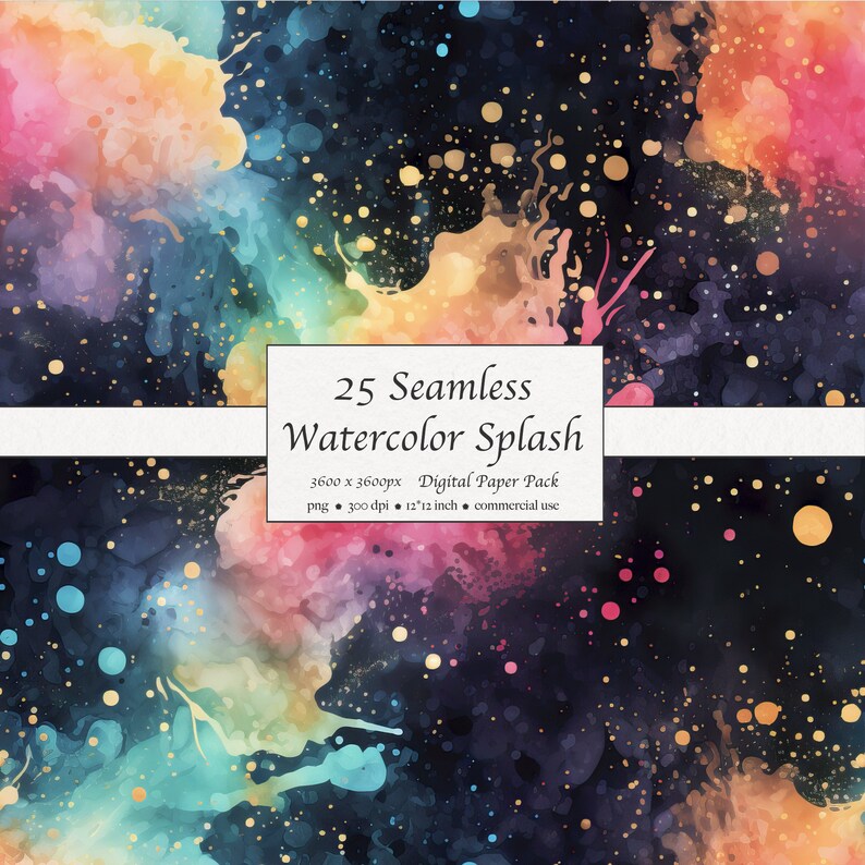25 Seamless Watercolor Splash Pattern, Digital Paper Pack, Dark ...