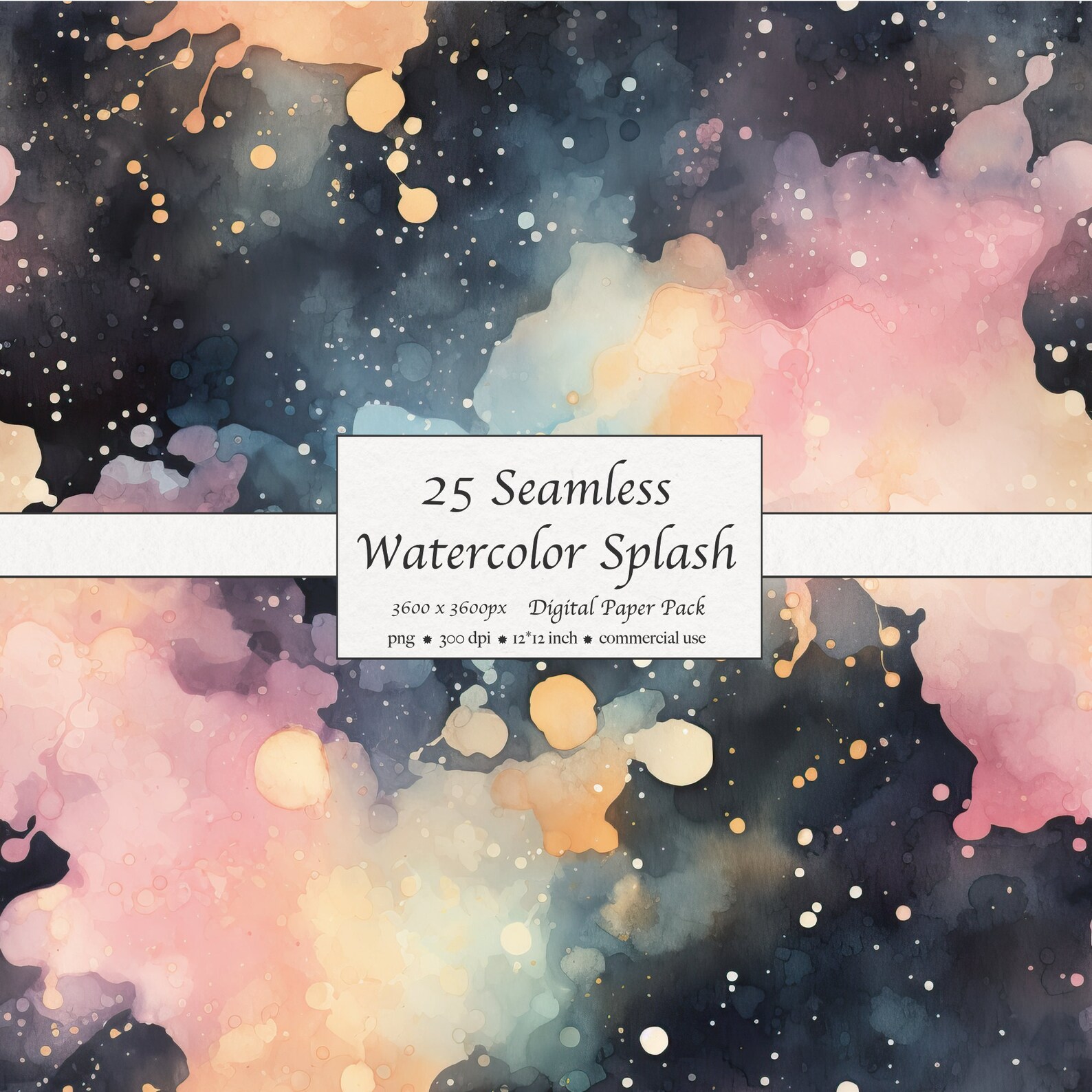 25 Seamless Watercolor Splash Pattern, Digital Paper Pack, Dark ...