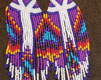 Multicolored hand beaded tassel earrings