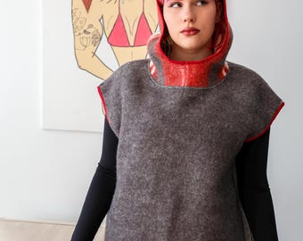 Gilet double face fabriqué à partir de chutes de couverture 100 % laine