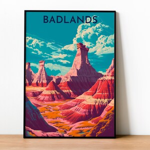 Póster Retro del Parque Nacional de Badlands / Ilustración de Viaje / Dakota del Sur / Natural Wonder / Adventure EEUU / Digital Download