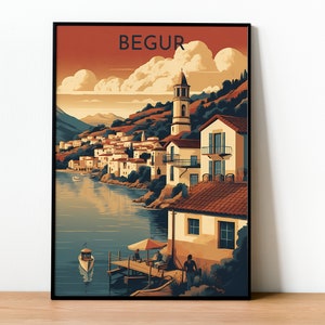 Begur Retro Poster / Travel Illustration / Costa Brava Poster / Holiday Souvenir / Empordà Village Digital Print / Beach Landscape