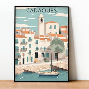 Cadaques Retro Poster / Reiseposter / Costa Brava Souvenir / Portlligat Poster / Emporda Beach Illustration / Cap de Creus