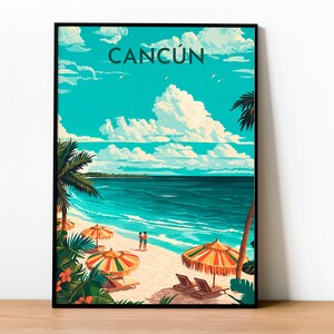 Cancun Retro Poster / Travel Poster / Riviera Maya Souvenir / Caribbean Beach Illustration / Mexican Poster / Mexican Sea / Mexico Travel