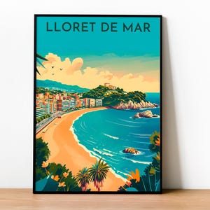 Póster Retro de Lloret de Mar/ Ilustración de Viaje / Costa Brava / Regalo de Platja / Regalo de Vacaciones/ Castell de Sant Joan/ Affiche