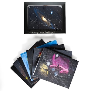 Wenskaarten met astronomiethema - Set van 14 - Kaarten Melkwegstelsel en Nevel - 4,25 x 5,5" of 5 x 7" gevouwen - Notitiekaarten met ruimtethema - Astronomiecadeaus