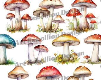 Watercolor Mushroom Clipart – PNG Illustrations, Forest Decor (Digital Download)