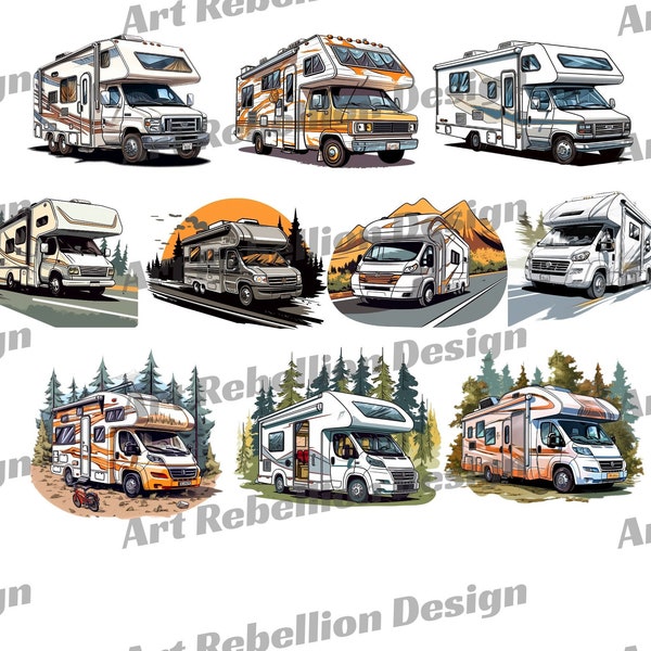 RV, Motorhome Clipart - recreational vehicle clip art in PNG - instant download for commercial use