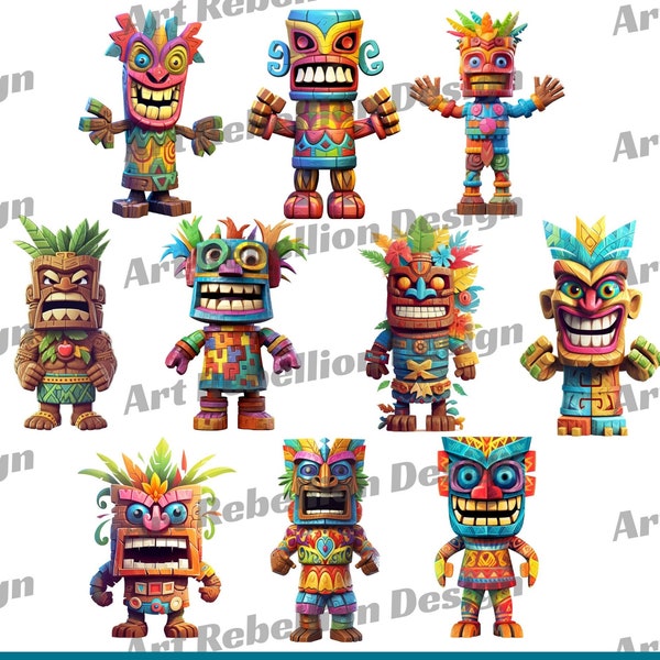 Tiki Man Clipart - cute tiki island man clip art in PNG - instant download for commercial use