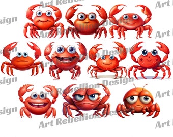 Cute Red Crab Clipart - cute ocean life clip art in PNG - instant download for commercial use