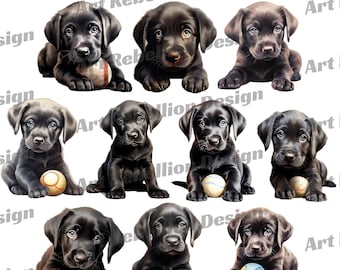 Black Labrador Puppy Clipart - cute puppy dog clip art in PNG - instant download for commercial use