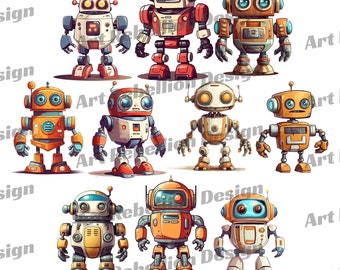 Retro Robot Clipart – Vintage Style PNG Graphics (Commercial Use)