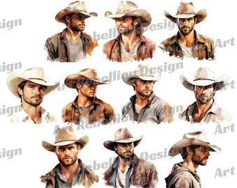Cowboy Portrait Clipart – Western Style Man, PNG (Digital Download)