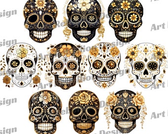 Clipart suikerschedel – Day of the Dead png-afbeeldingen (digitale download)