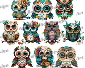 Clipart Sugar Skull Owl – Day of the Dead, png-afbeeldingen (commercieel gebruik)