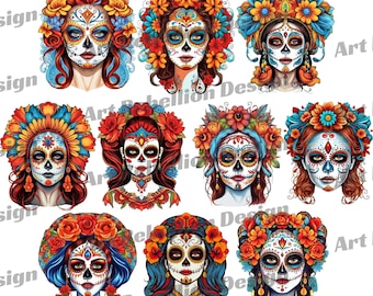 Clipart Dag van de Dode vrouwen – PNG-portretillustraties (digitale download)