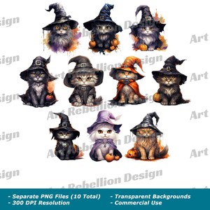 Witch Cat Clipart: Spooky Halloween PNG Images (Commercial Use)