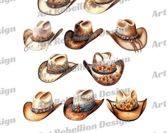 Images clipart de chapeaux de cowboy décoratifs | 10 PNG transparents | Usage commercial