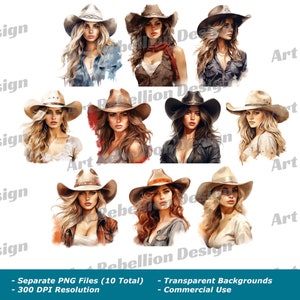 Cowgirl Portrait Clipart - clip art donna in stile country western in PNG - download istantaneo per uso commerciale