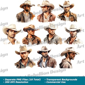 Cowboy Portrait Clipart - country western style man clip art in PNG - instant download for commercial use