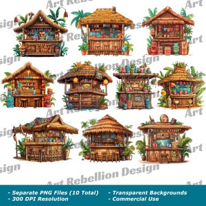 Tiki Bar Clipart - cute tiki island bar clip art in PNG - instant download for commercial use